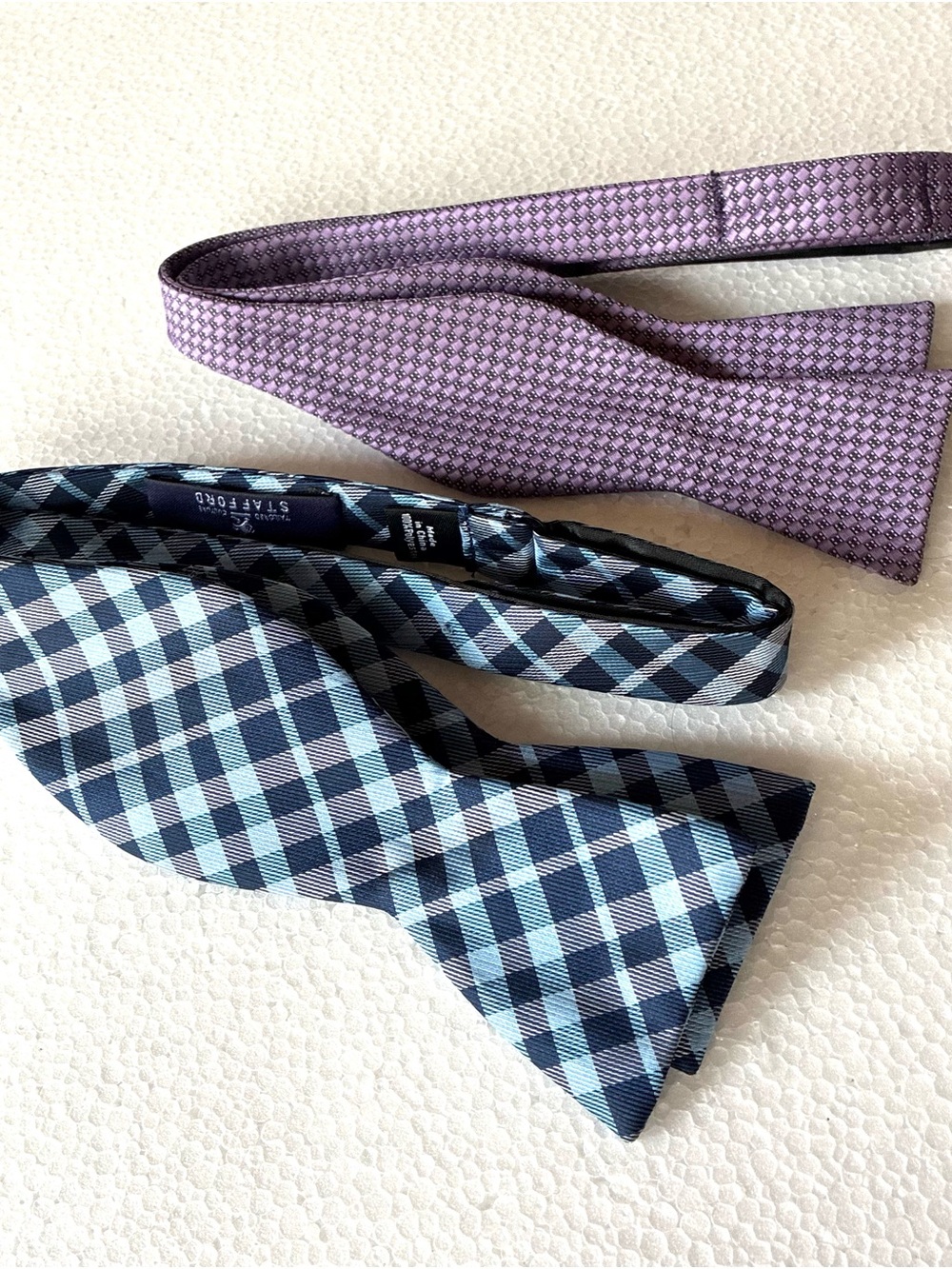 Stafford & Claiborne Purple Textured & Blue Plaid Self-Tie Bow Ties - Set of 2